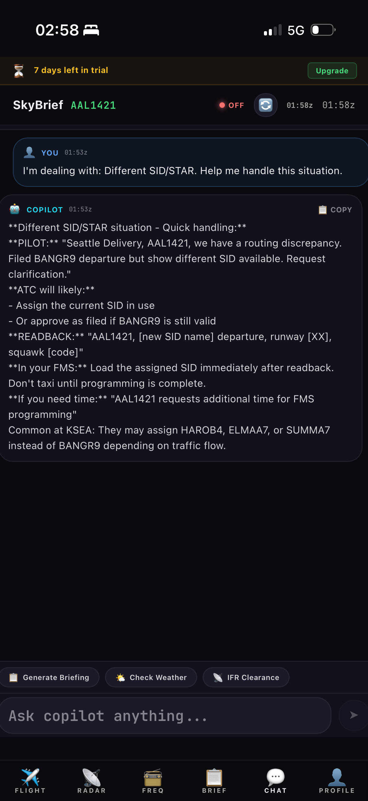 AI chat generating flight briefing